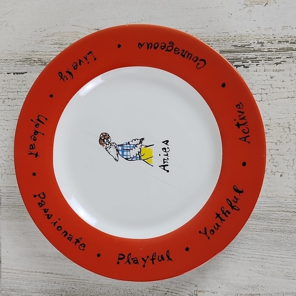 Pottery Barn What's Your Sign? Horoscope ARIES 8" red plate - Picture 1 of 4